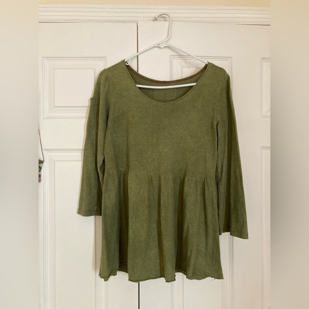 Bohemian Folk Olive Green Women's Peplum Tunic Top